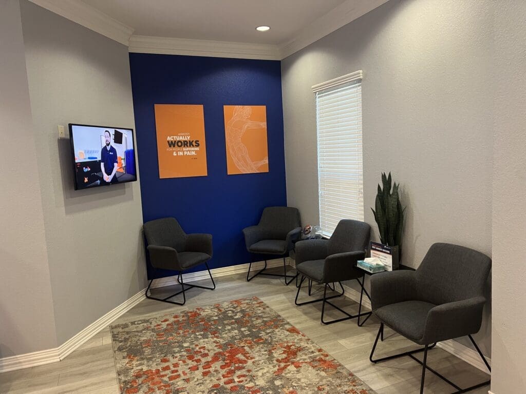 Interior view of the lobby chairs at Airrosti South Fort Worth