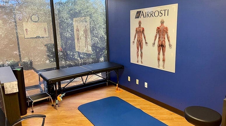The recovery room at Airrosti Westlake in Austin, Texas where patients will learn their individualized at-home care routines.