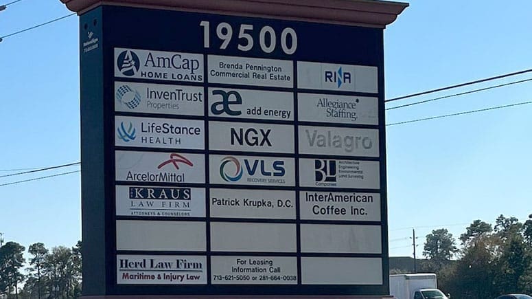 A large directory sign for Chasewood Crossing business park where Airrosti Willowbrook is located